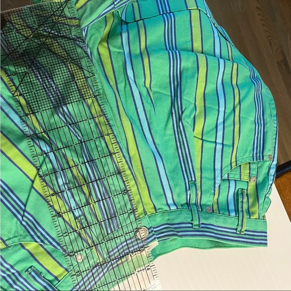 Skoozi vintage 90s 80s green blue vertical striped high rise shorts high waisted - Picture 9 of 10